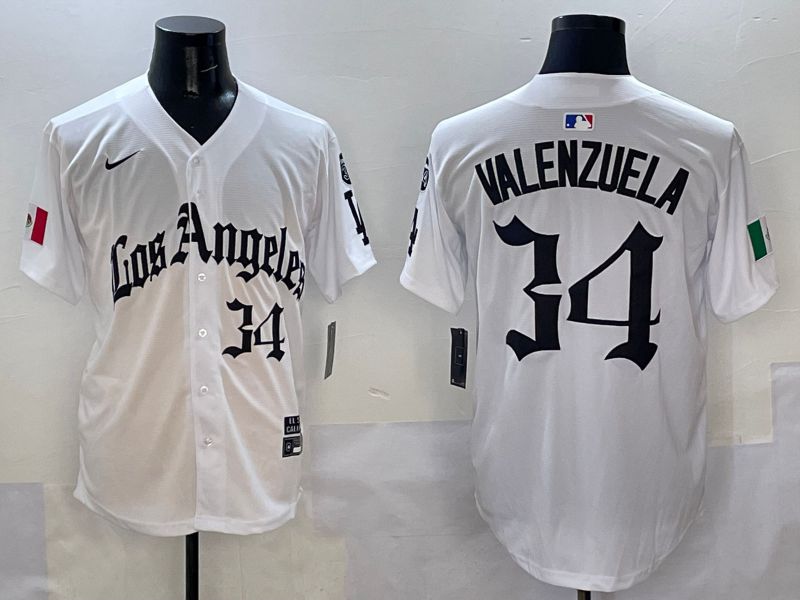 Men Los Angeles Dodgers #34 Valenzuela White Five generations Joint Name 2025 Nike MLB Jersey style 10